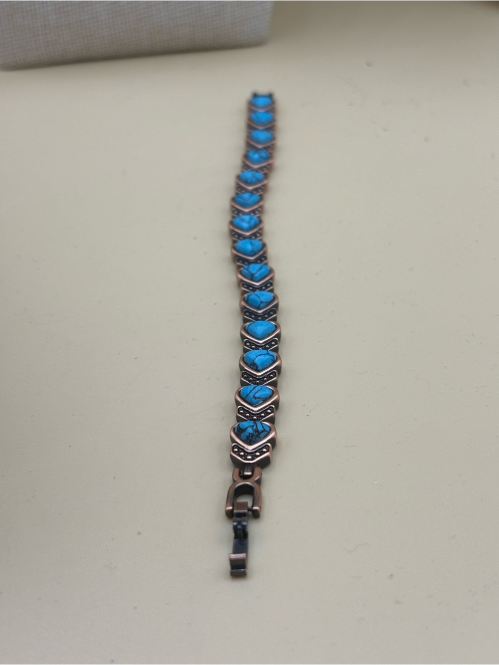 Copper Tone Turquoise Heart Link Bracelet 8” Southwestern Western Style
